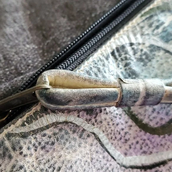 VINTAGE 80S 90s LARGE WRISTLET BAG CONTEMPORARY HAND PAINTED LEATHER BRIT Signed - Picture 4 of 11